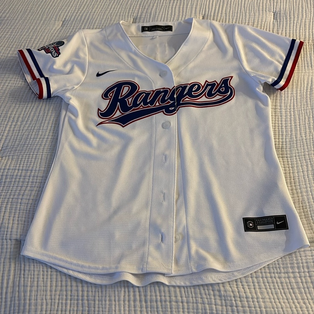 Nike MLB Texas Rangers White Jersey with Red & Blue Trim